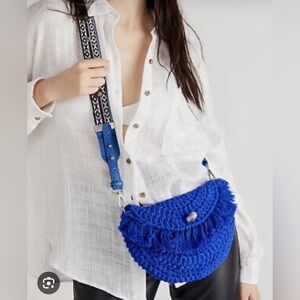 Free People Blue Crochet Shell Hardware Adjustable Strap Bag